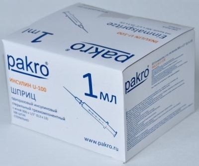 1 мл трехкомпонентный шприц Pakro инсулиновый U100 , с иглой 0,3х13, 100 шт купить оптом в Владикавказе